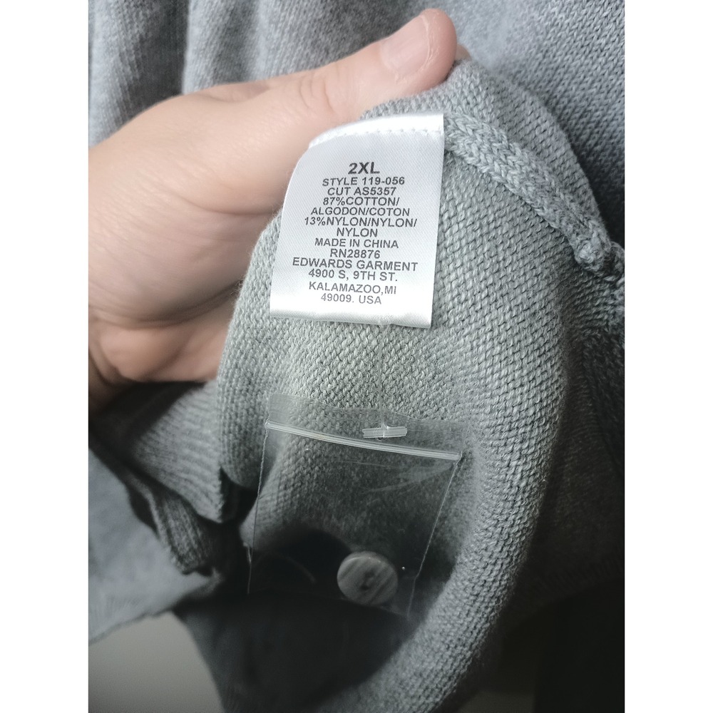 Edwards Mens Heather Gray V-Neck Button Cardigan Sweater 2XL 119-056 - Picture 4 of 5